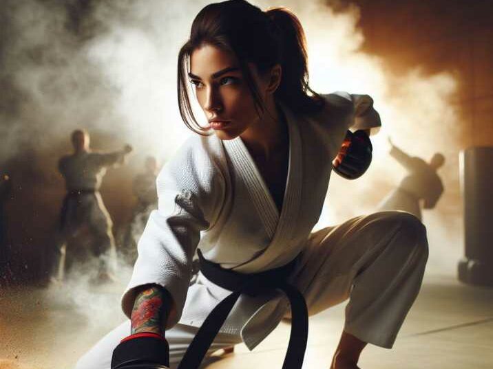 Martial artist breaking a board with precision