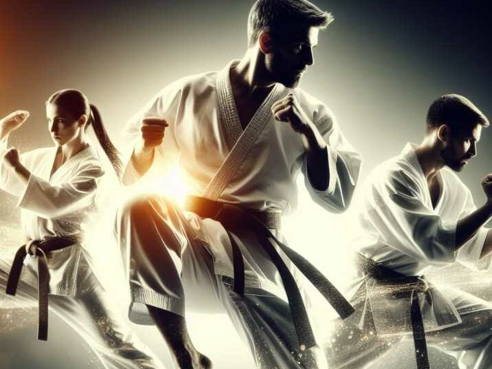Image of Karate practitioners engaged in training activities, demonstrating various techniques