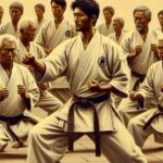 Traditional Okinawan Karate practitioners demonstrating kata forms.