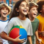 Kids playing Dodgeball in the schoolyard