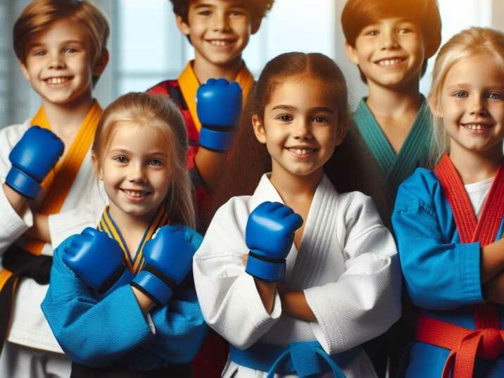 Kids practicing martial arts with gloves