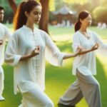 People practicing Tai Chi in a park