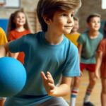 Young player practicing throw a dodgeball hard