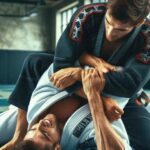 Brazilian Jiu-Jitsu practitioners sparring on the mat.