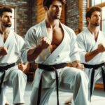 Tang Soo Do practitioners performing Hyung (forms) in a dojo.