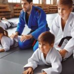 Kids practicing Gi Brazilian Jiu-Jitsu in a gym