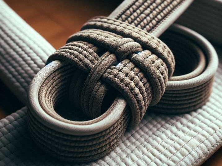 Close-up of the final knot in a Brazilian Jiu Jitsu belt