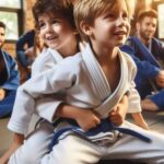 Kids practicing Brazilian Jiu Jitsu in a class.