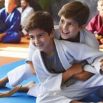 Kids practicing Brazilian Jiu Jitsu and self-defense class