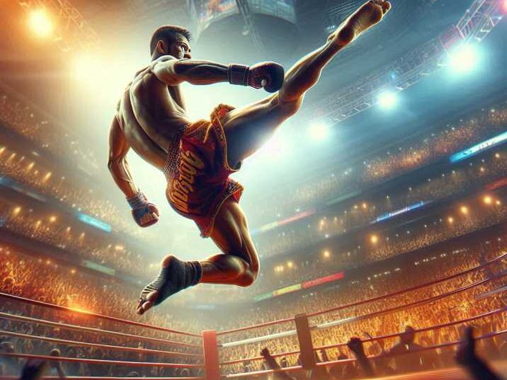 Fighter using fists, elbows, knees, and shins in Muay Thai