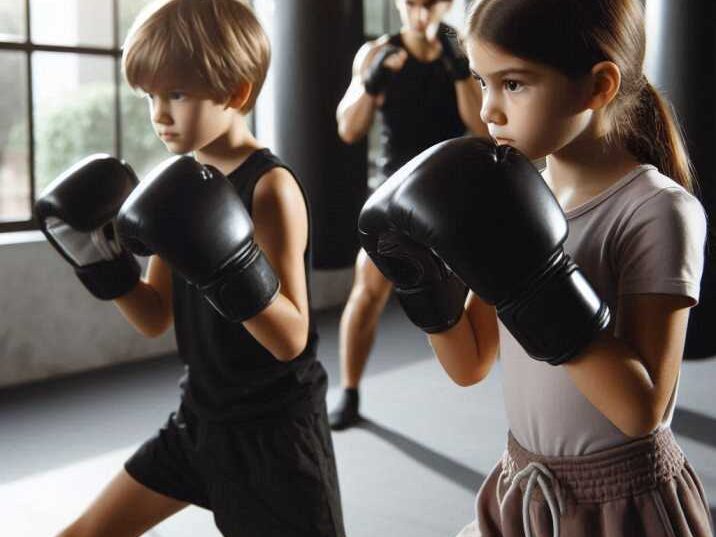 Kids practicing Muay Thai King of Martial Arts in a gym