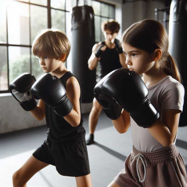 Kids practicing Muay Thai King of Martial Arts in a gym