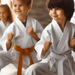 Children practicing Karate in a dojo.