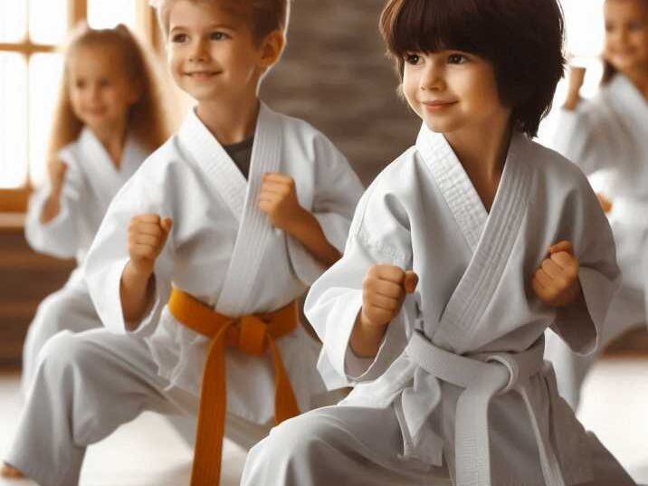 Children practicing Karate in a dojo.