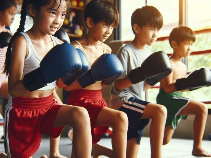 Boxing class with kids doing footwork drills