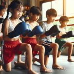 Boxing class with kids doing footwork drills