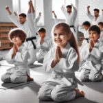 Kids practicing martial arts in a dojo