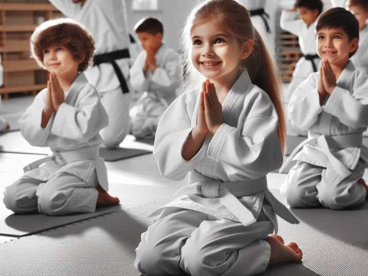 Kids practicing martial arts in a dojo