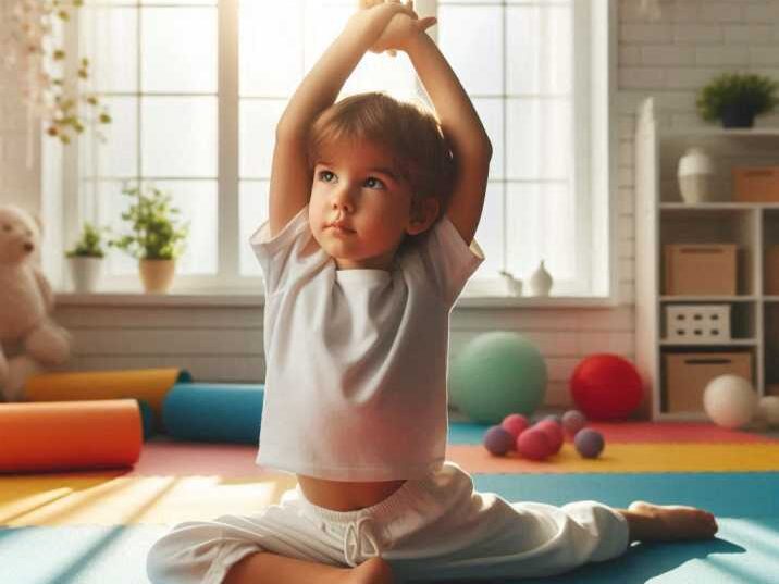 Child practicing yoga for martial arts flexibility