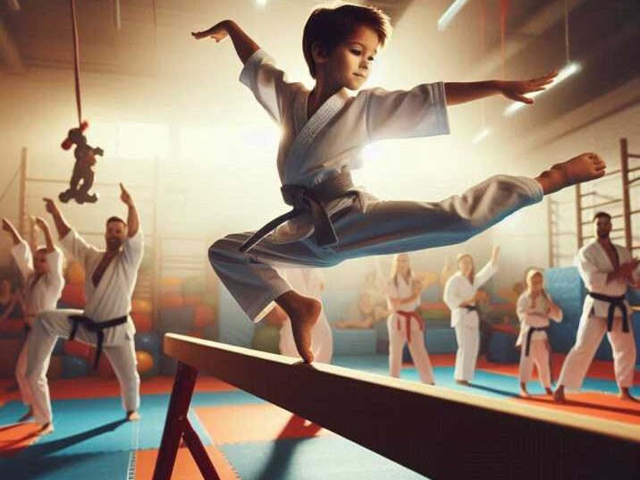 Child practicing gymnastics and martial arts