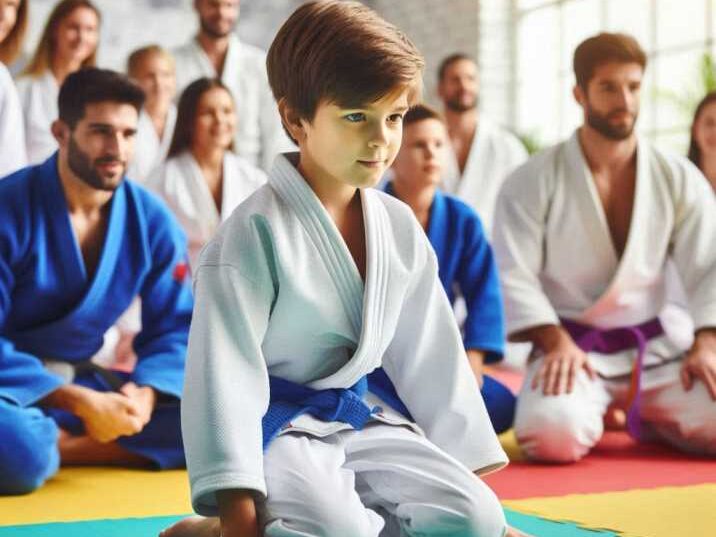 Child practicing Jiu Jitsu moves with instructor.