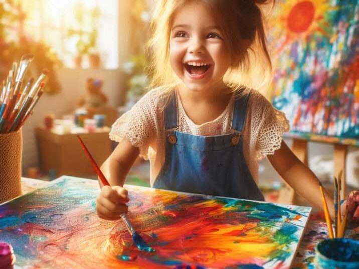 Child painting with joy and creativity.