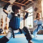 Child practicing Kali martial arts with padded sticks