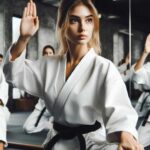 Woman practicing martial arts in class