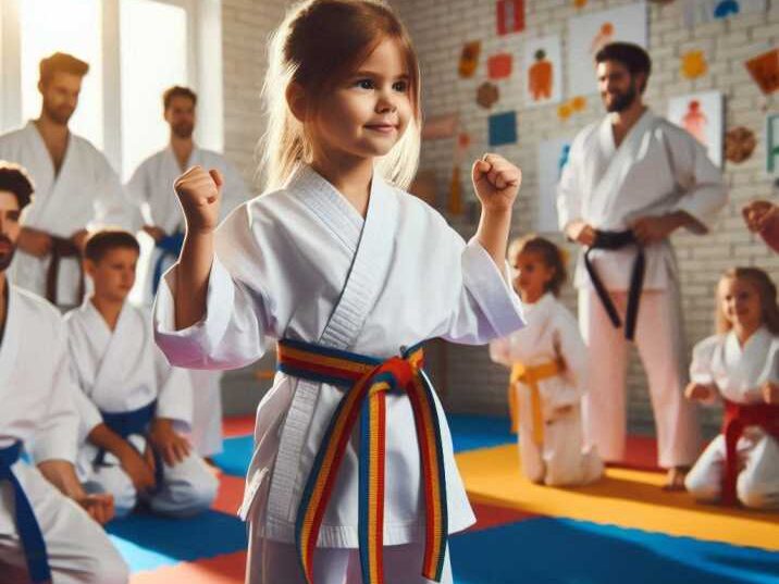 Child practicing karate in a martial arts class